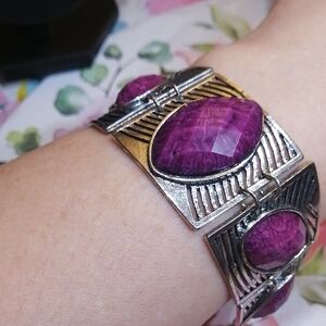 Silver Tone With Purple Accents Adjustable Bracelet 7" - 8" Long